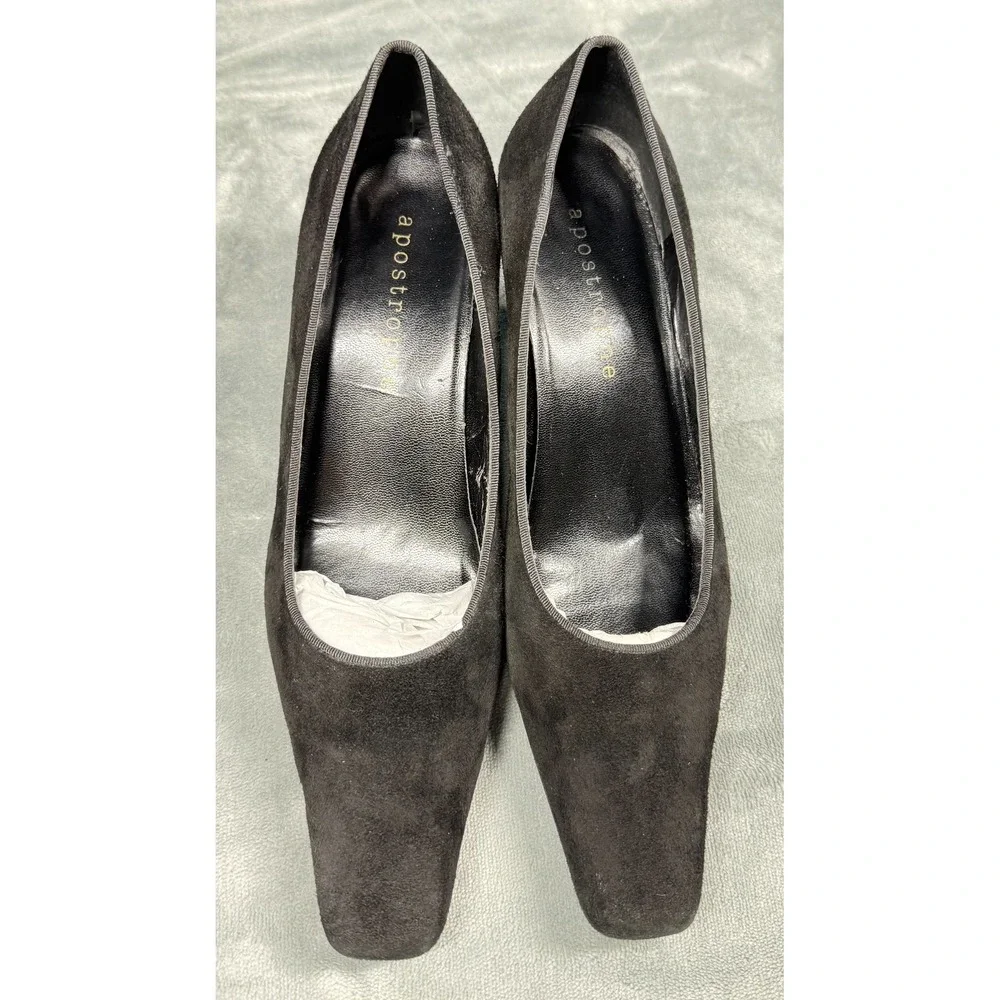 Apostrophe Womens Pumps 7.5 M Black Suede Square Toe Kitten Heel